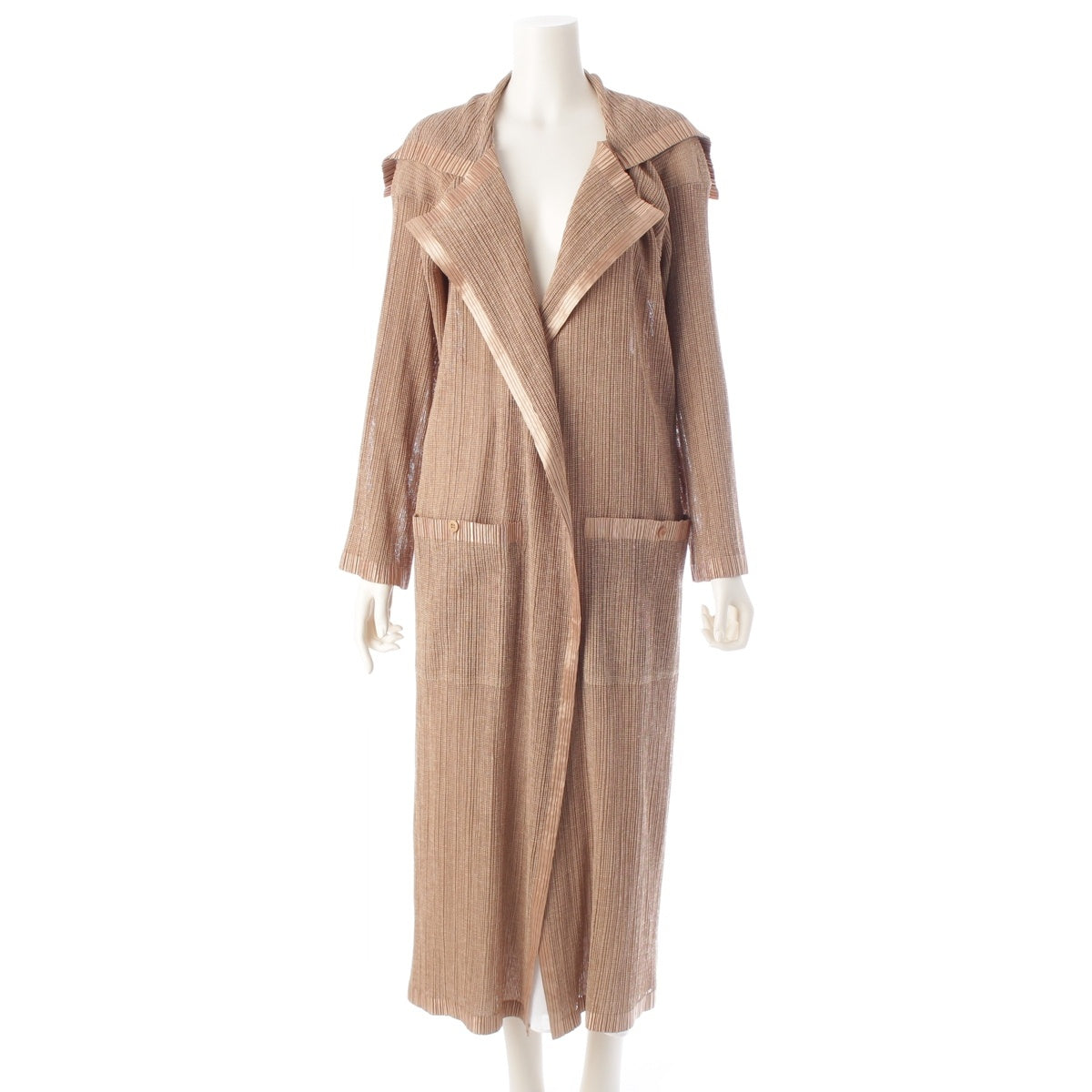 ISSEY MIYAKE Pleated design long trim cardigan coat IM61-FA906 Beige Gold M