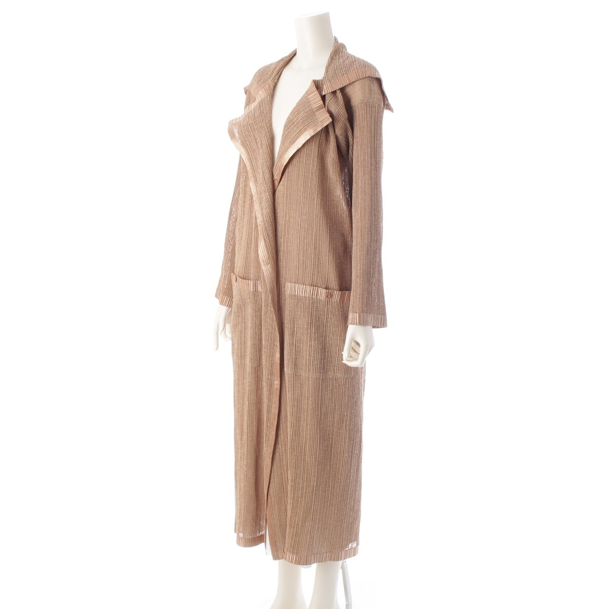 ISSEY MIYAKE Pleated design long trim cardigan coat IM61-FA906 Beige Gold M