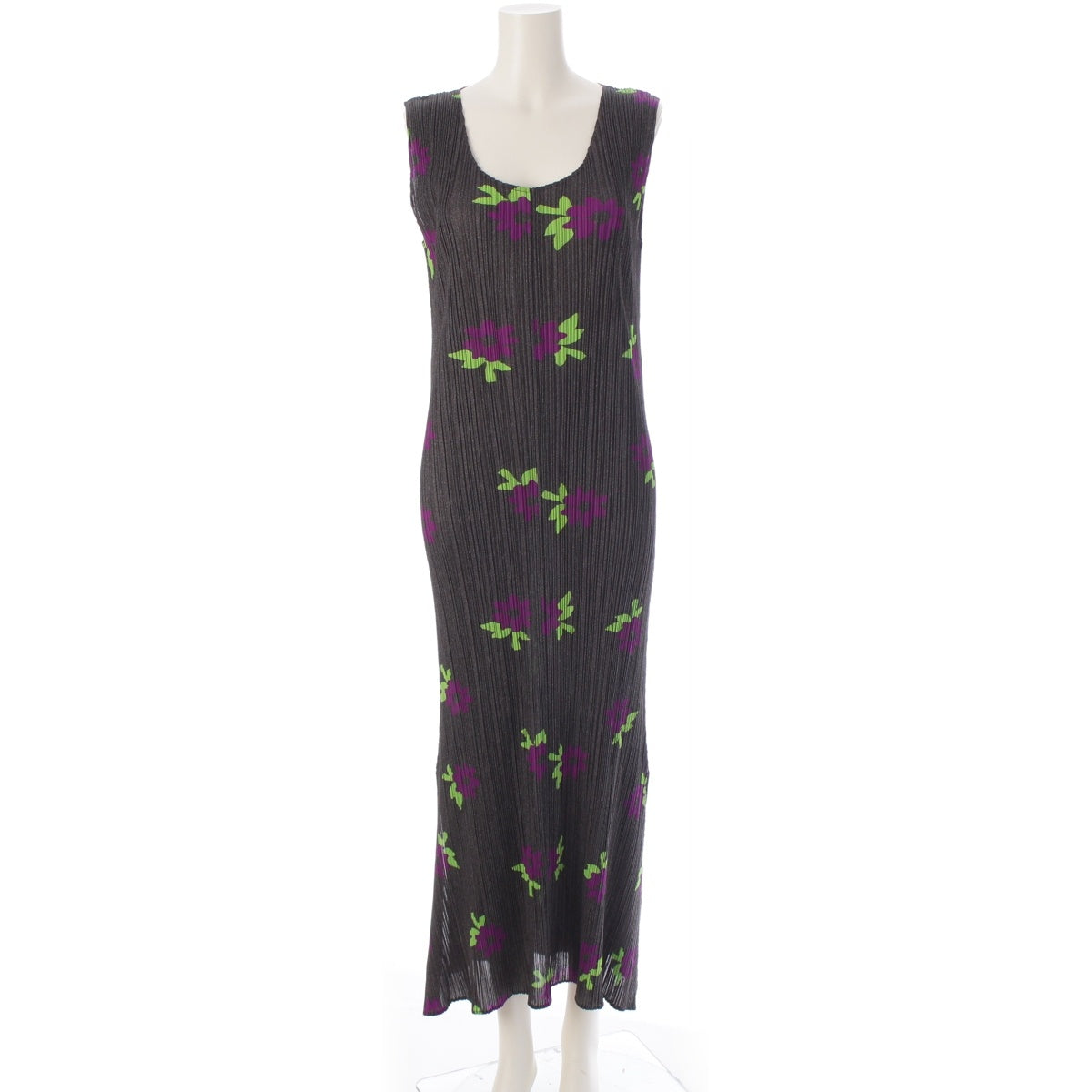 PLEATS PLEASE ISSEY  Floral print All-over long Sleeveless one piece dress PP22-JH758 Gray Purple Green 4