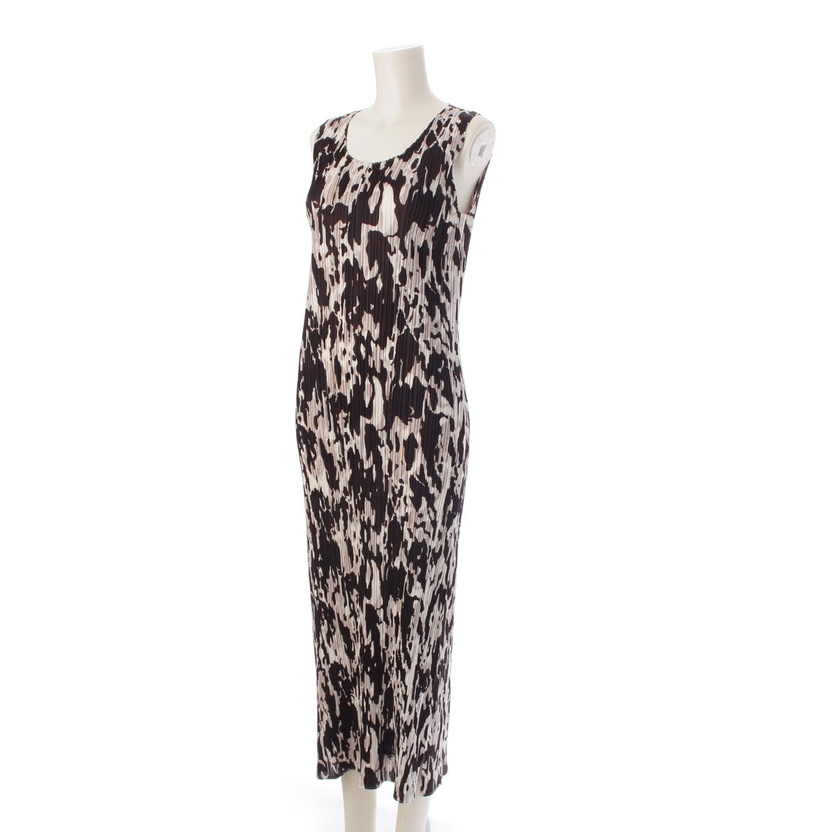 PLEATS PLEASE ISSEY  All-over camouflage cow print sleeveless long shirt one piece PP41-JH788 White dark brown 4
