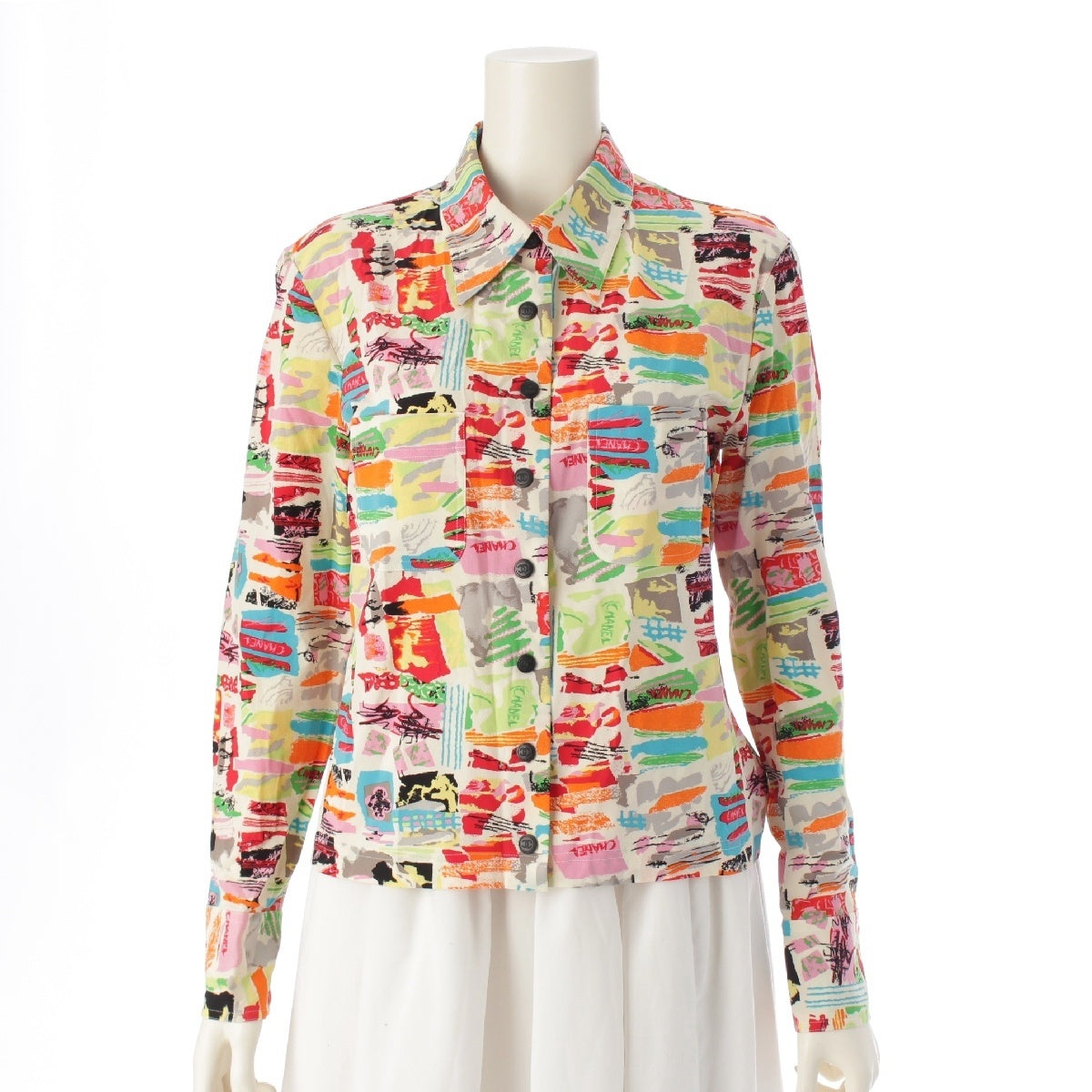 CHANEL silk COCO Button logo graphic Long sleeve shirt blouse tops PO8640 multicolor 42