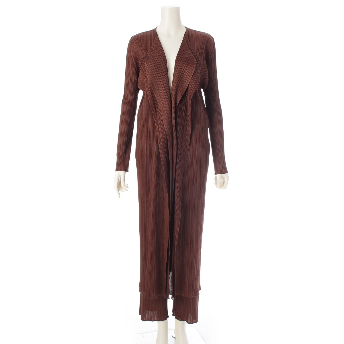 PLEATS PLEASE ISSEY polyester Modified long sleeve cardigan Pants setup Brown 5/4