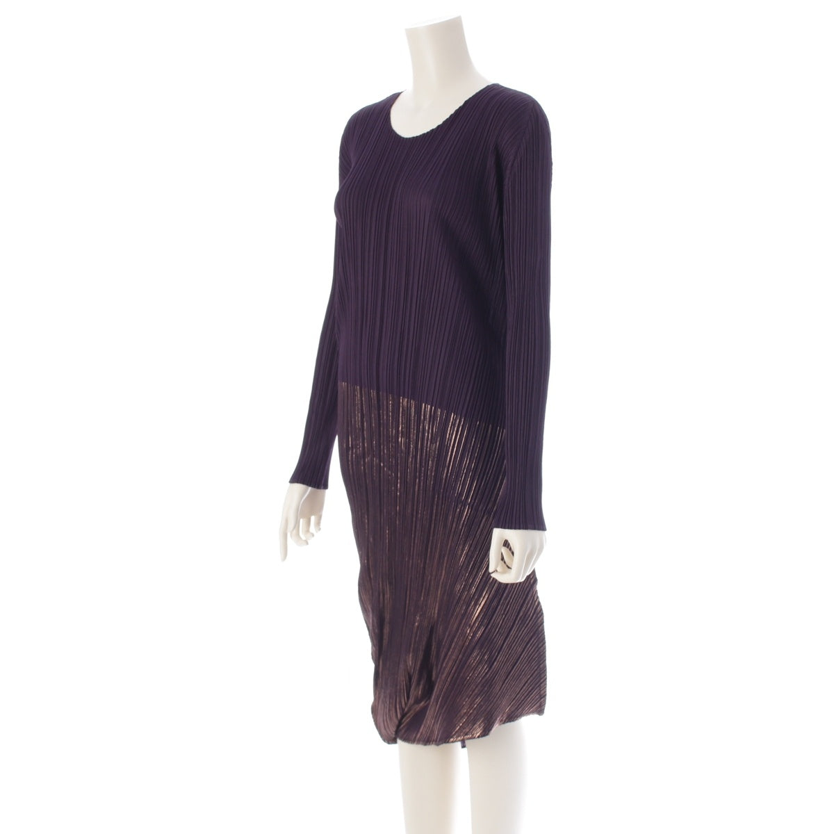 PLEATS PLEASE ISSEY  Foil print long sleeves deformed long one piece crew neck dress PP03-JH793 purple 5