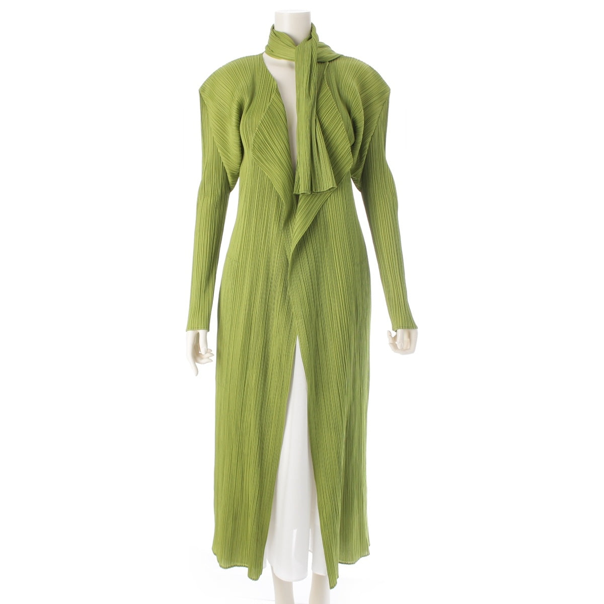 PLEATS PLEASE ISSEY  Velvet Long cardigan coat PP61-JH317 Light green 4