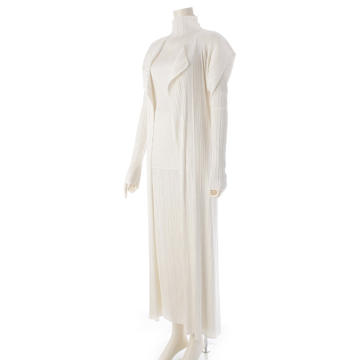 PLEATS PLEASE ISSEY  Long cardigan, bottle neck cut and sew, skirt 3 piece setup white 3