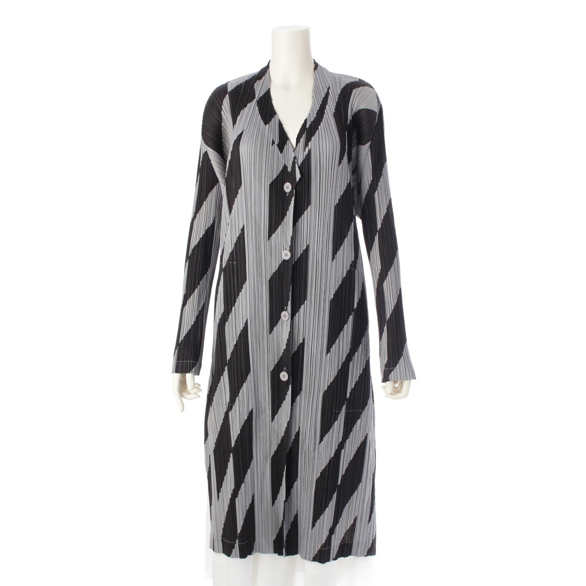 PLEATS PLEASE ISSEY Diagonal Check Pattern Long one piece dress PP93-JA663 Gray black 5
