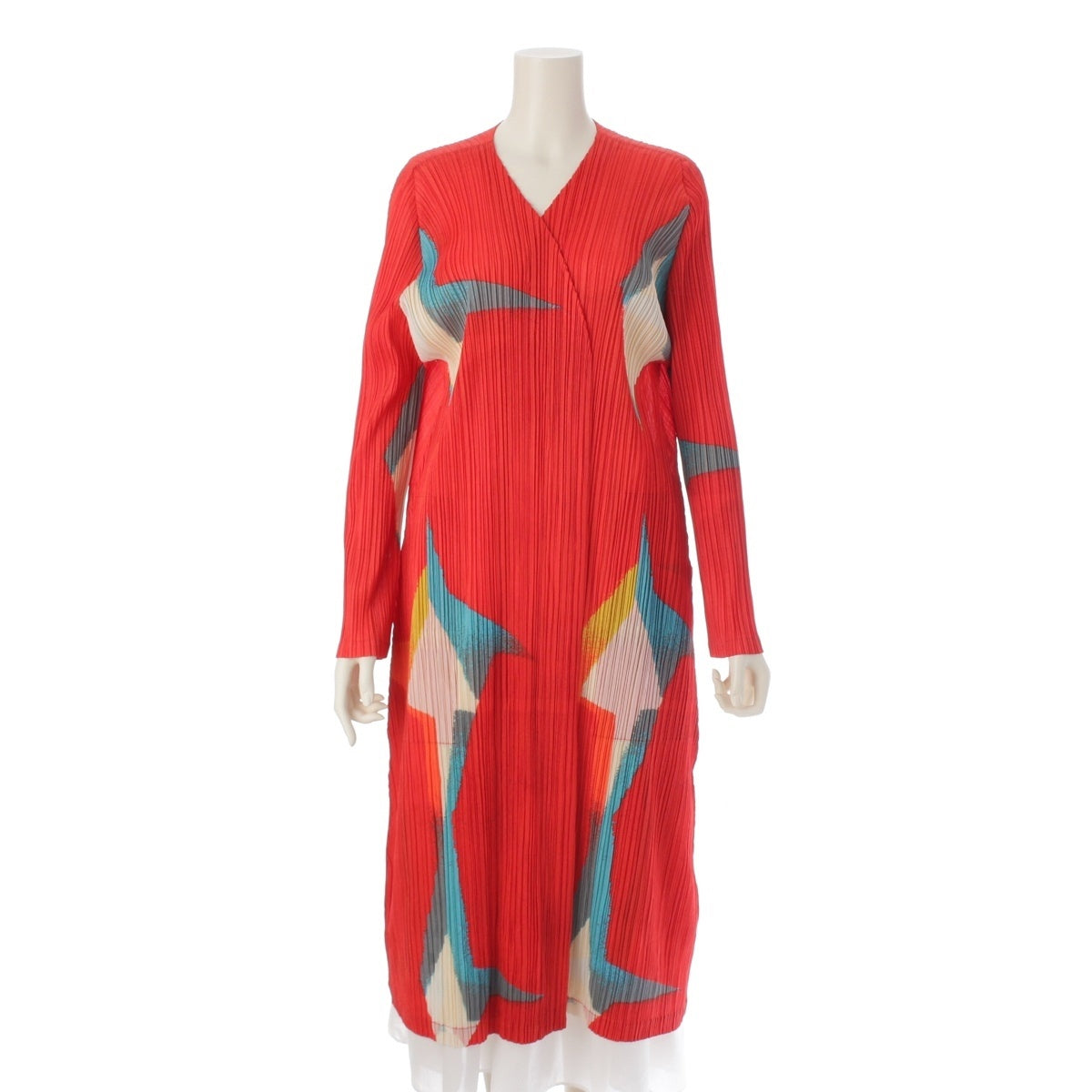 PLEATS PLEASE Gradient Print Long cardigan One piece dress PP71-JA732 Red 5