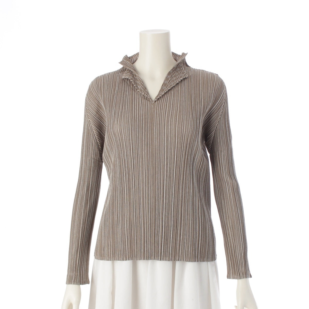PLEATS PLEASE Pleated stripes tops PP01-JK535 beige 3