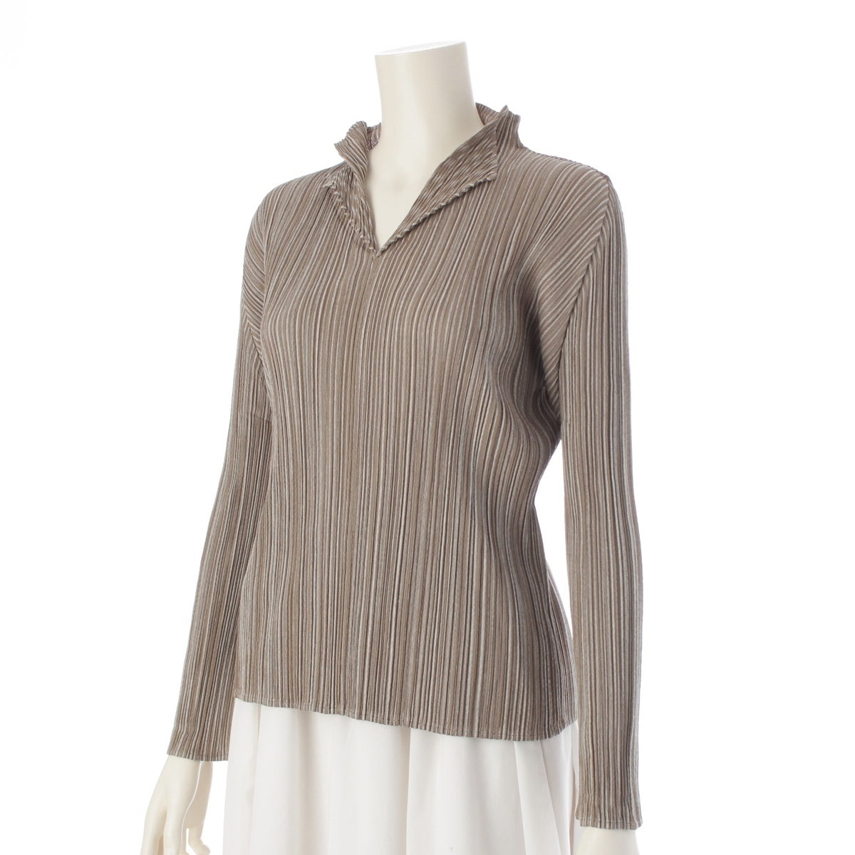 PLEATS PLEASE Pleated stripes tops PP01-JK535 beige 3