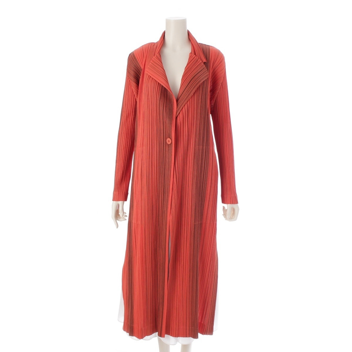 PLEATS PLEASE ISSEY  Striped long cardigan coat PP83-JA673 Orange 5