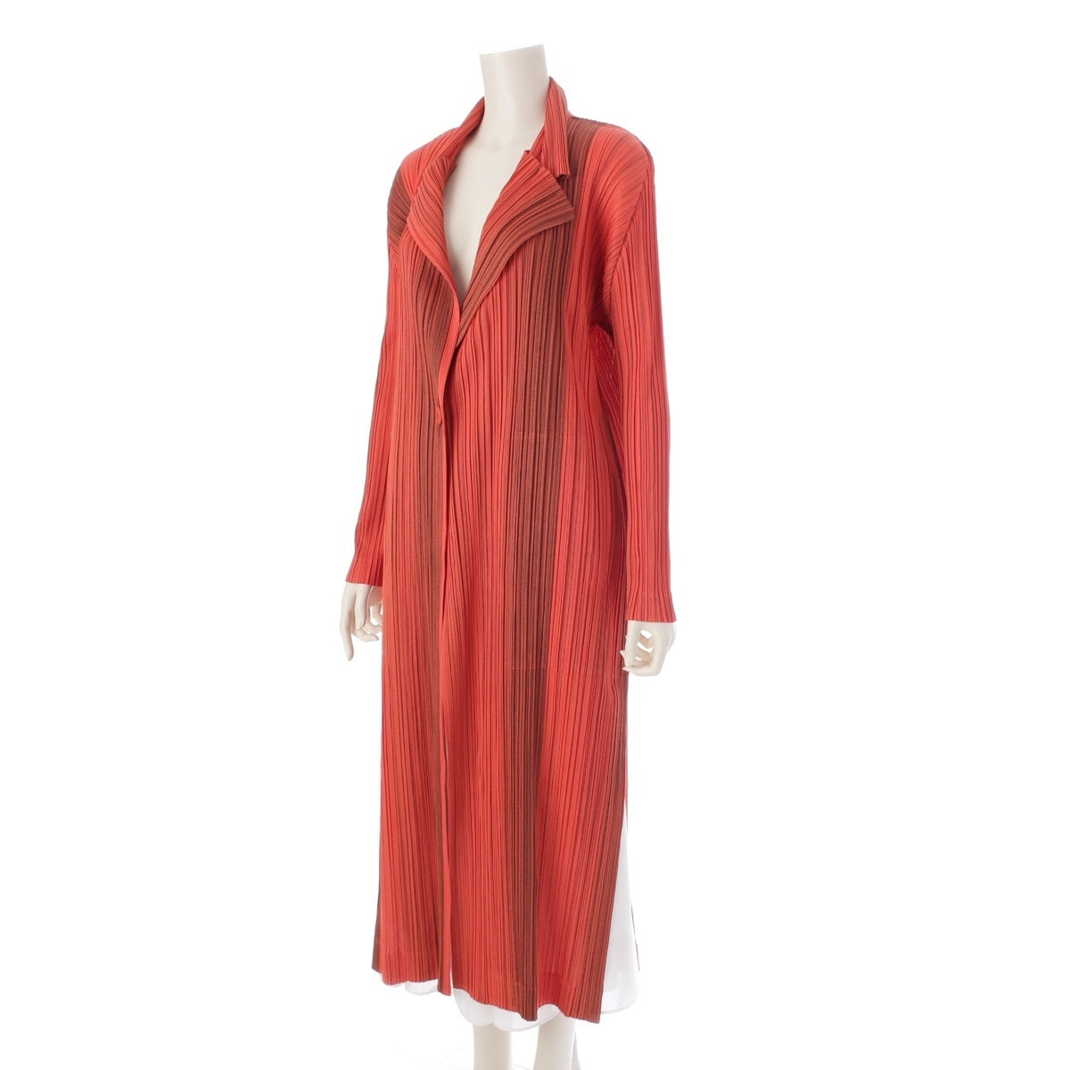 PLEATS PLEASE ISSEY  Striped long cardigan coat PP83-JA673 Orange 5