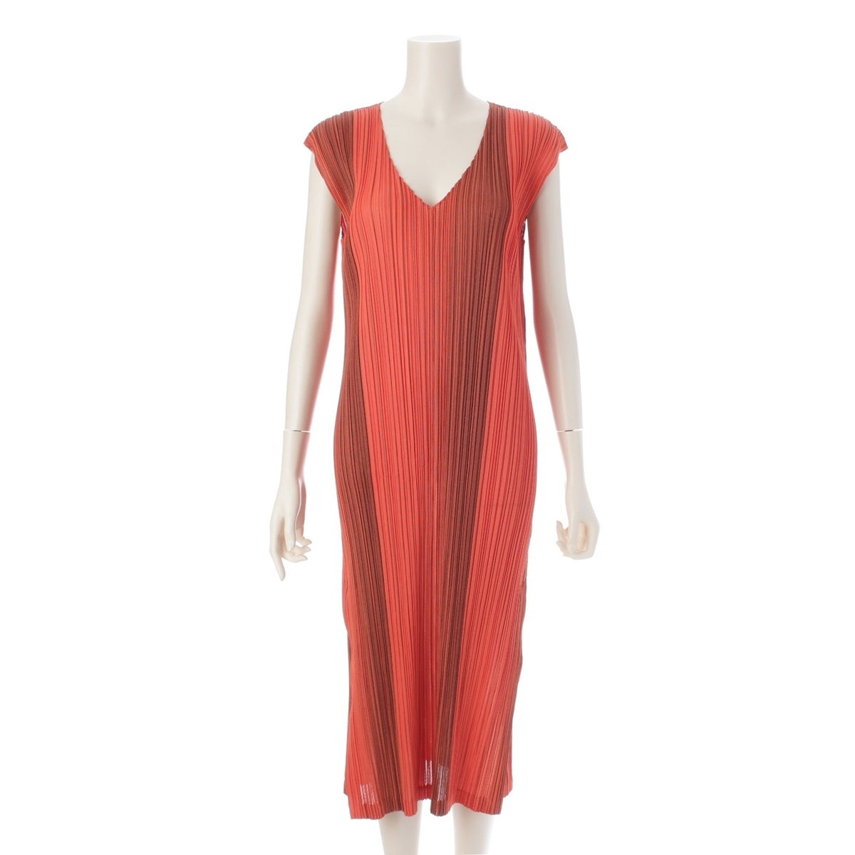 PLEATS PLEASE Pleated stripe sleeveless one piece dress PP83-JH676 Orange 5