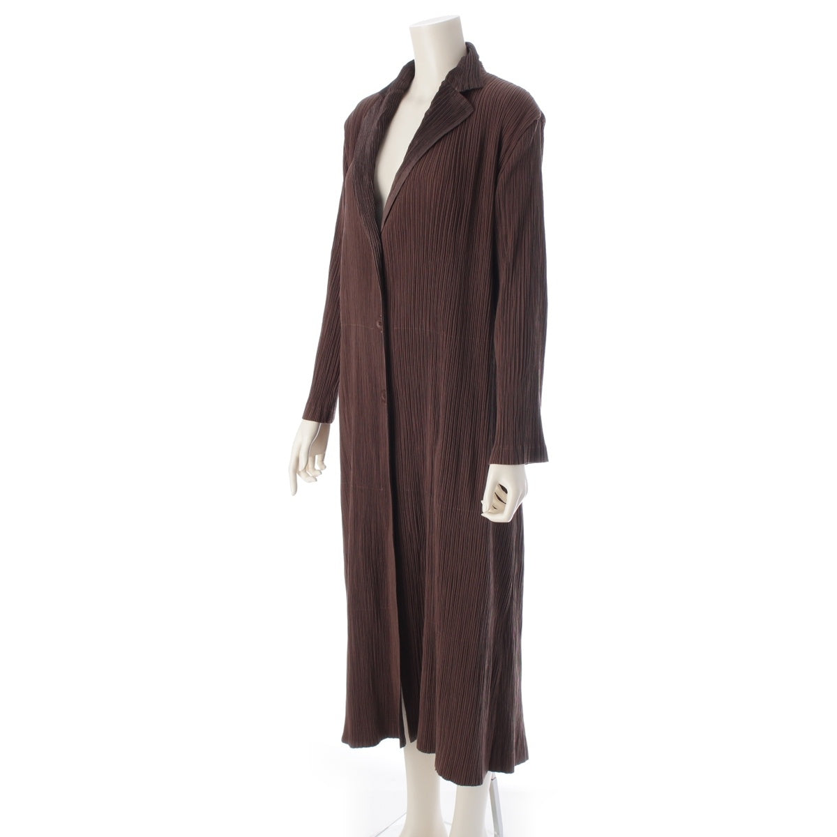 ISSEY MIYAKE Pleated long coat cardigan IM14FA904 Brown 2