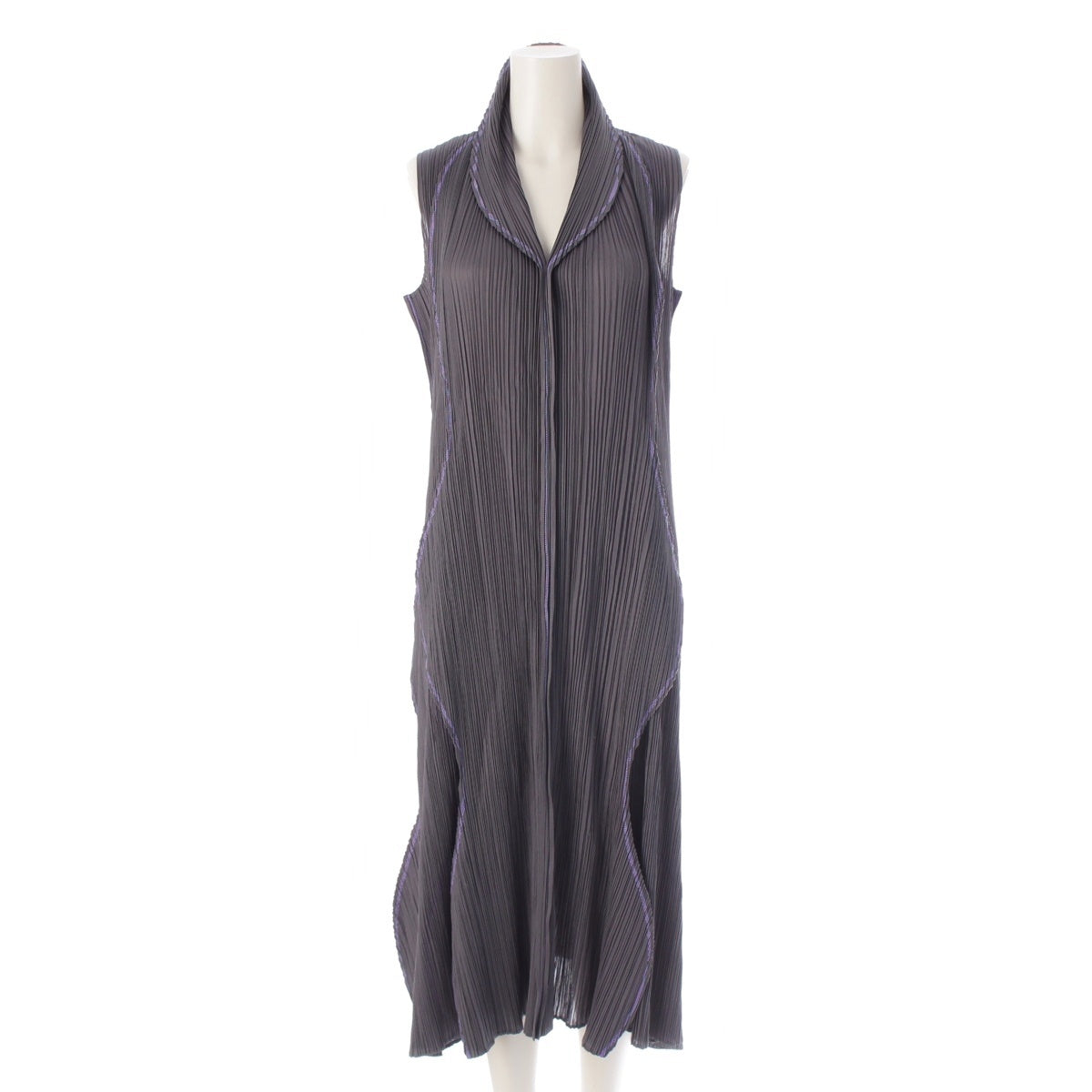 PLEATS PLEASE ISSEY  Round Circle Color Stitch Trim Variation one piece dress PP81-JH707 Gray purple