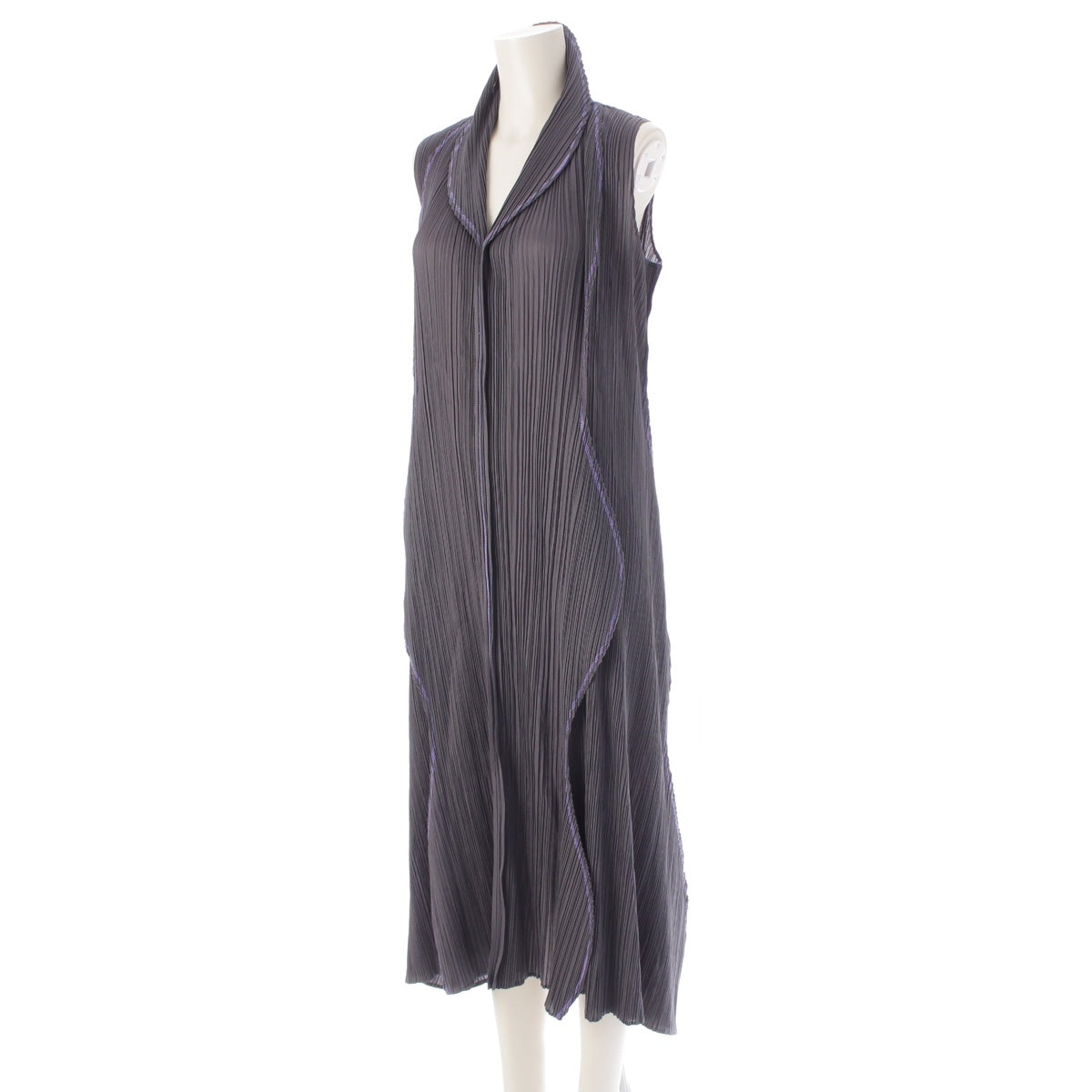 PLEATS PLEASE ISSEY  Round Circle Color Stitch Trim Variation one piece dress PP81-JH707 Gray purple