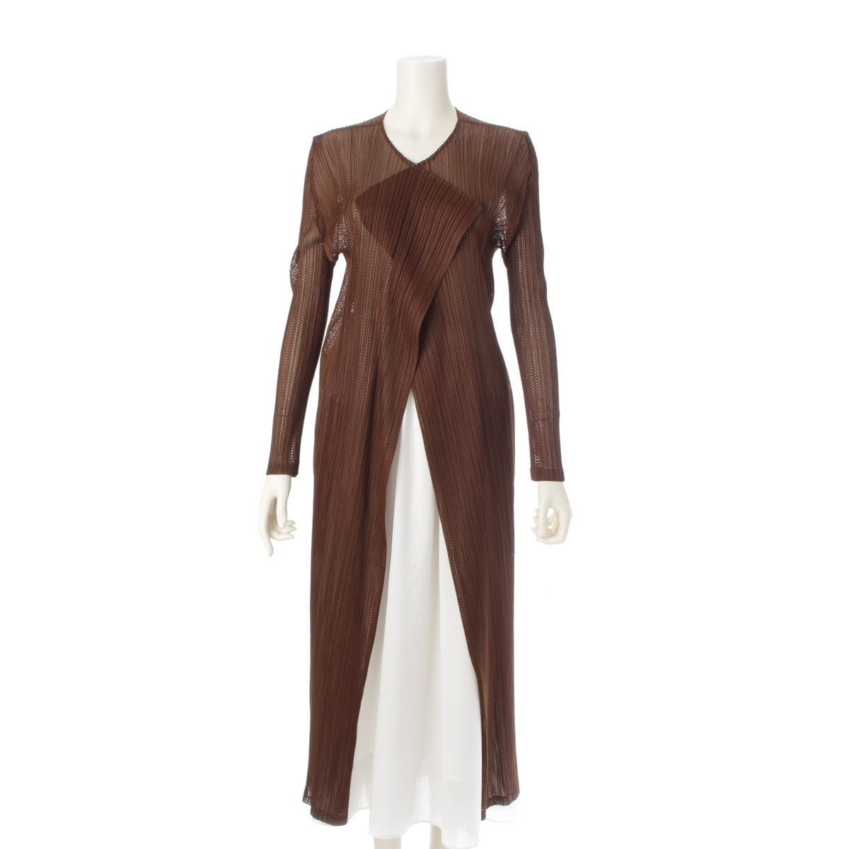 PLEATS PLEASE Mesh Pleated Long cardigan PP73-JA563 Brown 4