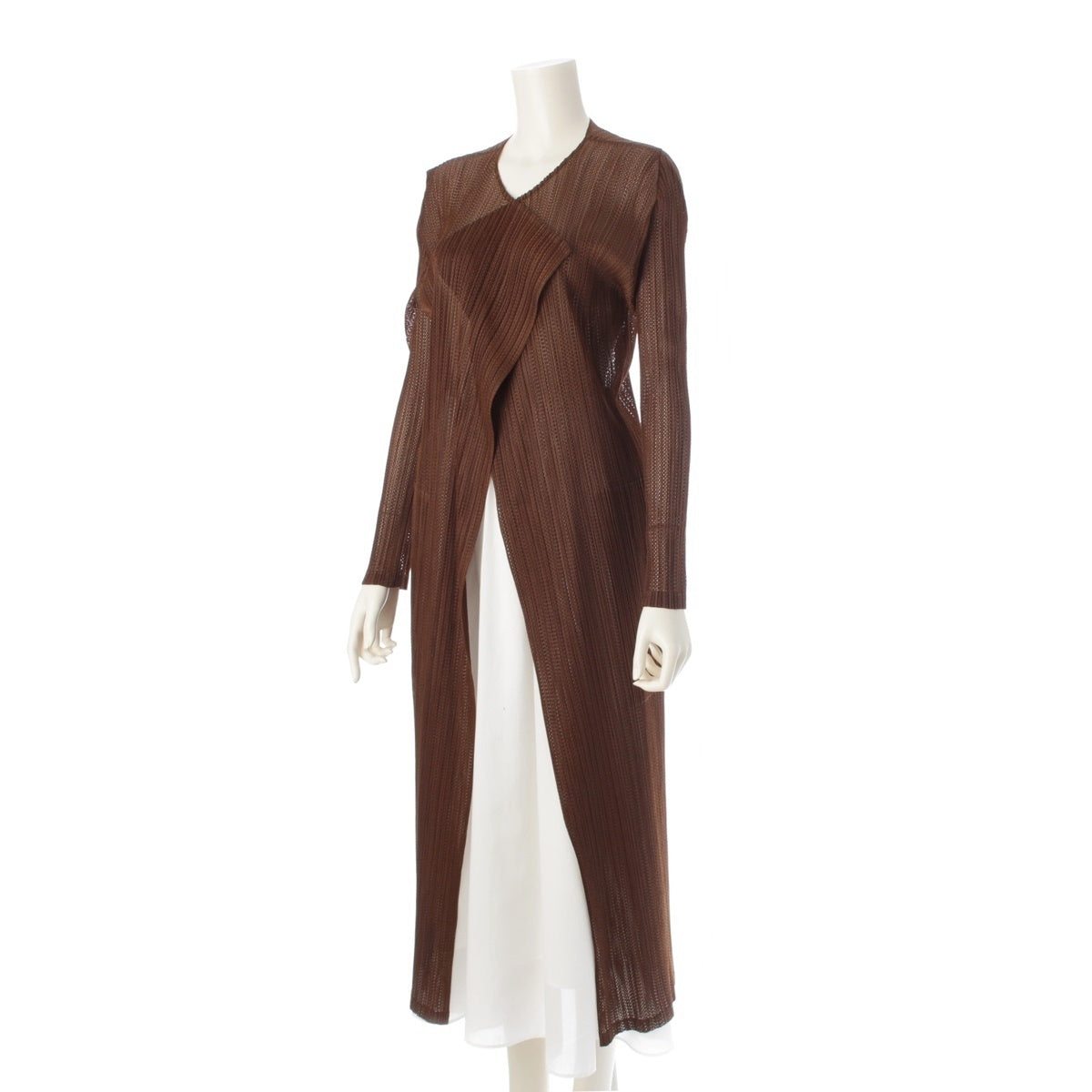 PLEATS PLEASE Mesh Pleated Long cardigan PP73-JA563 Brown 4