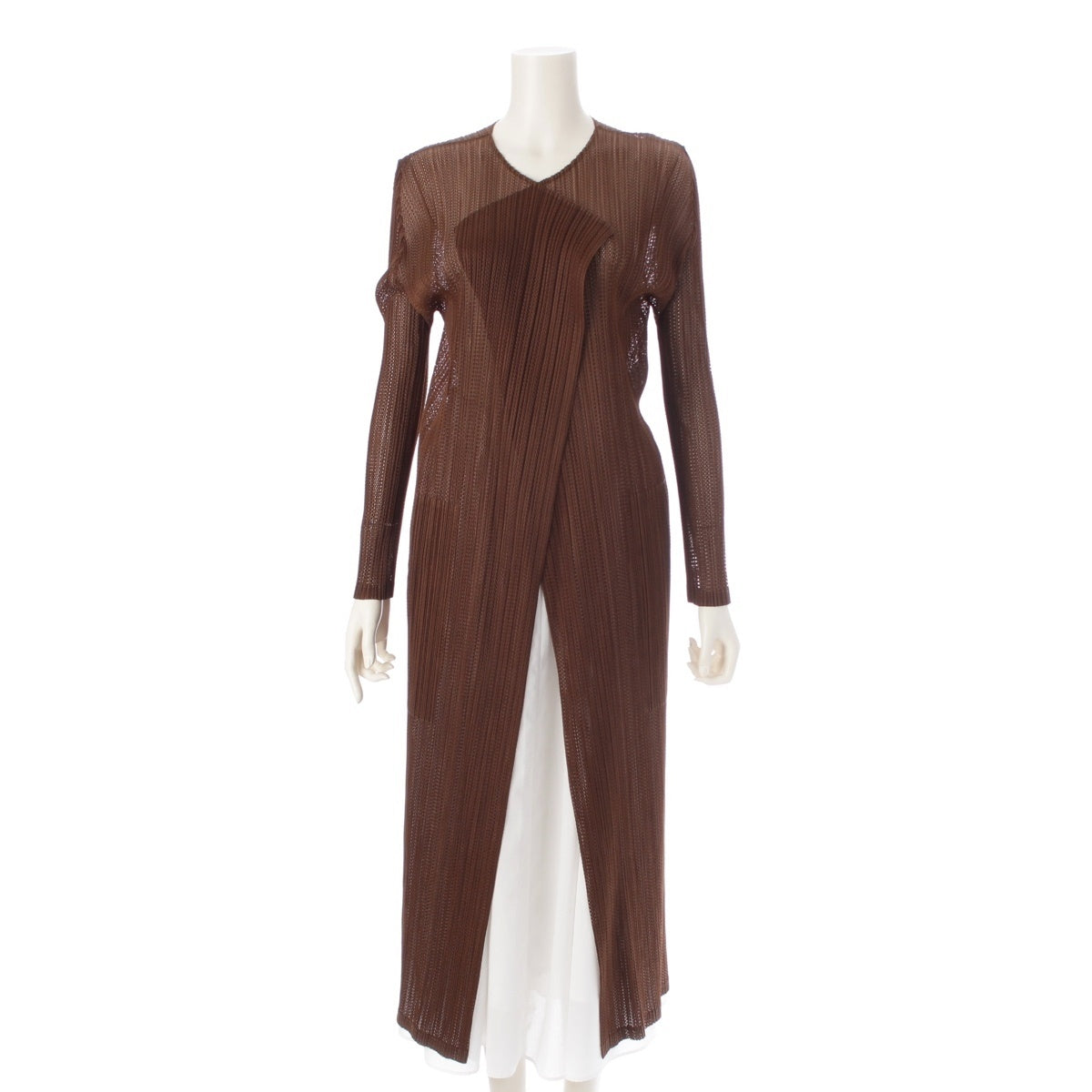 PLEATS PLEASE Mesh Pleated Long cardigan PP73-JA563 Brown 4