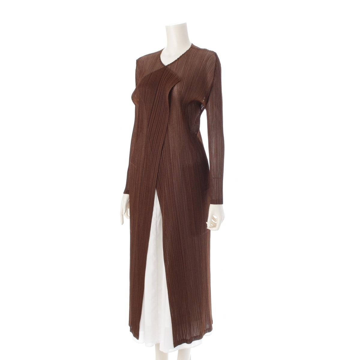 PLEATS PLEASE Mesh Pleated Long cardigan PP73-JA563 Brown 4