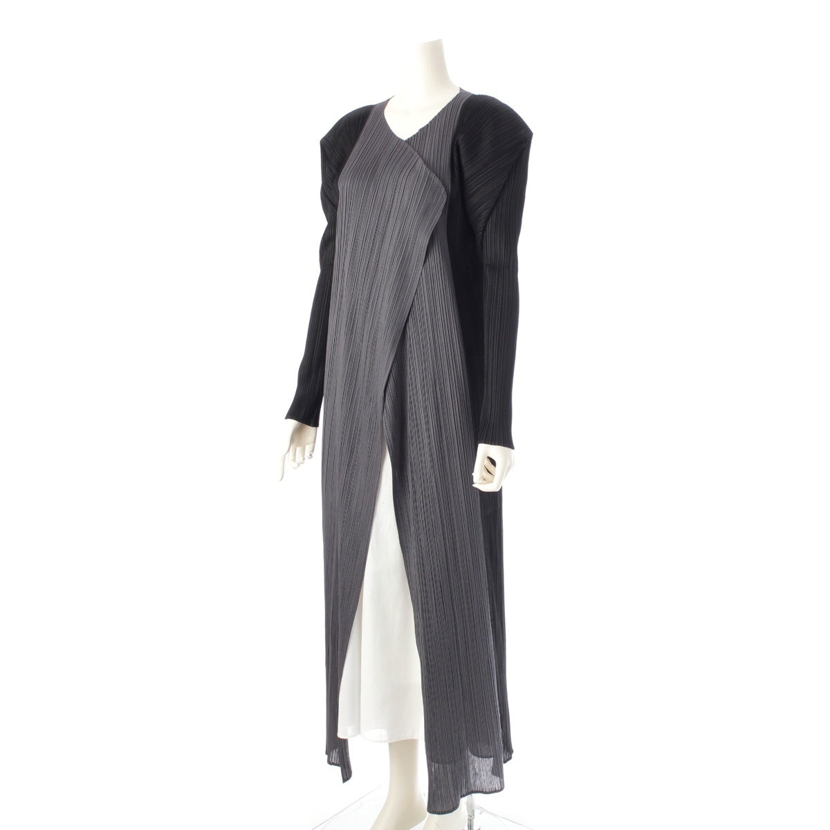 PLEATS PLEASE ISSEY  Bicolor Long cardigan One piece dress PP63-JH417 Gray black 44