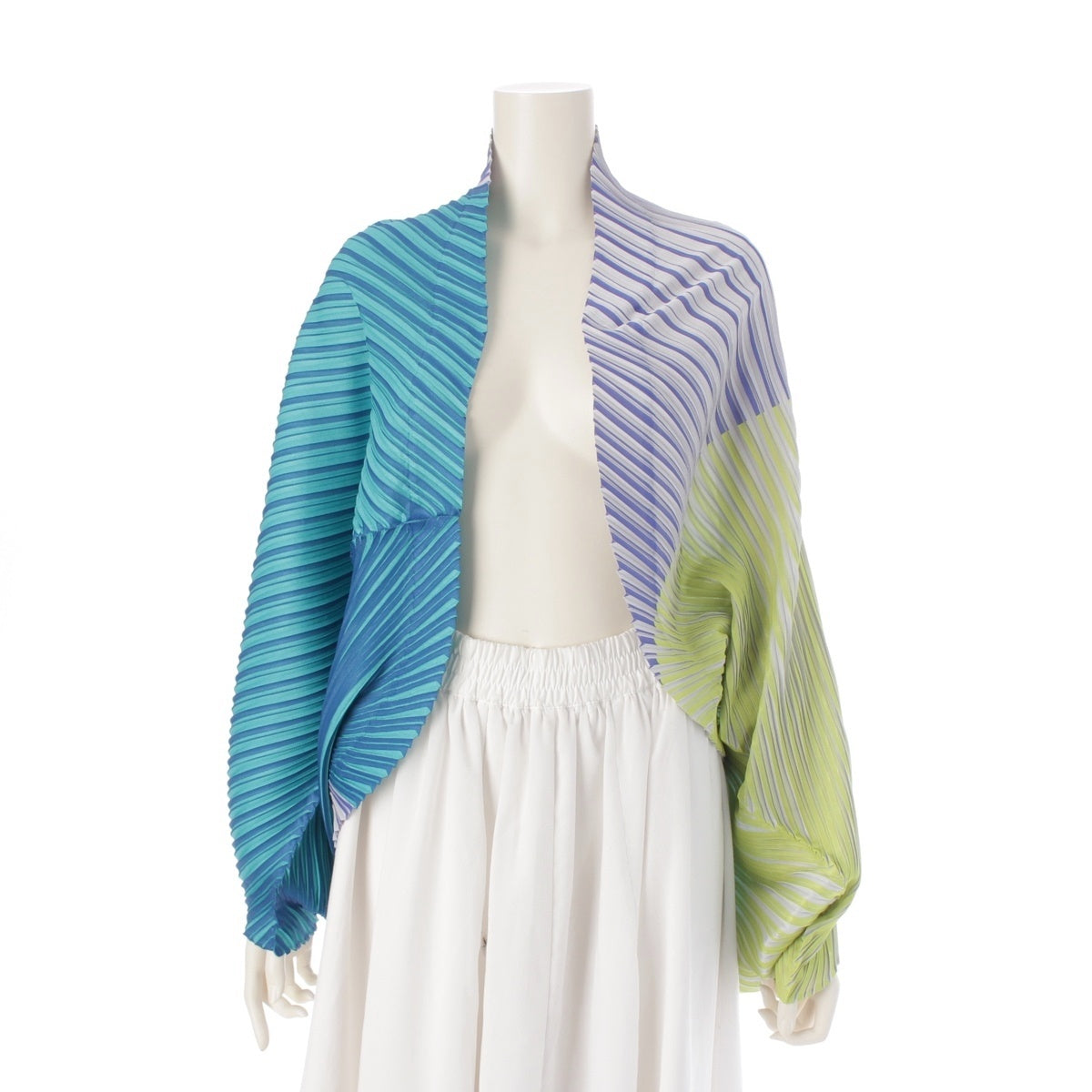 PLEATS PLEASE ISSEY Diagonal pleated stripe print bolero cardigan PP53-J0555 multicolor