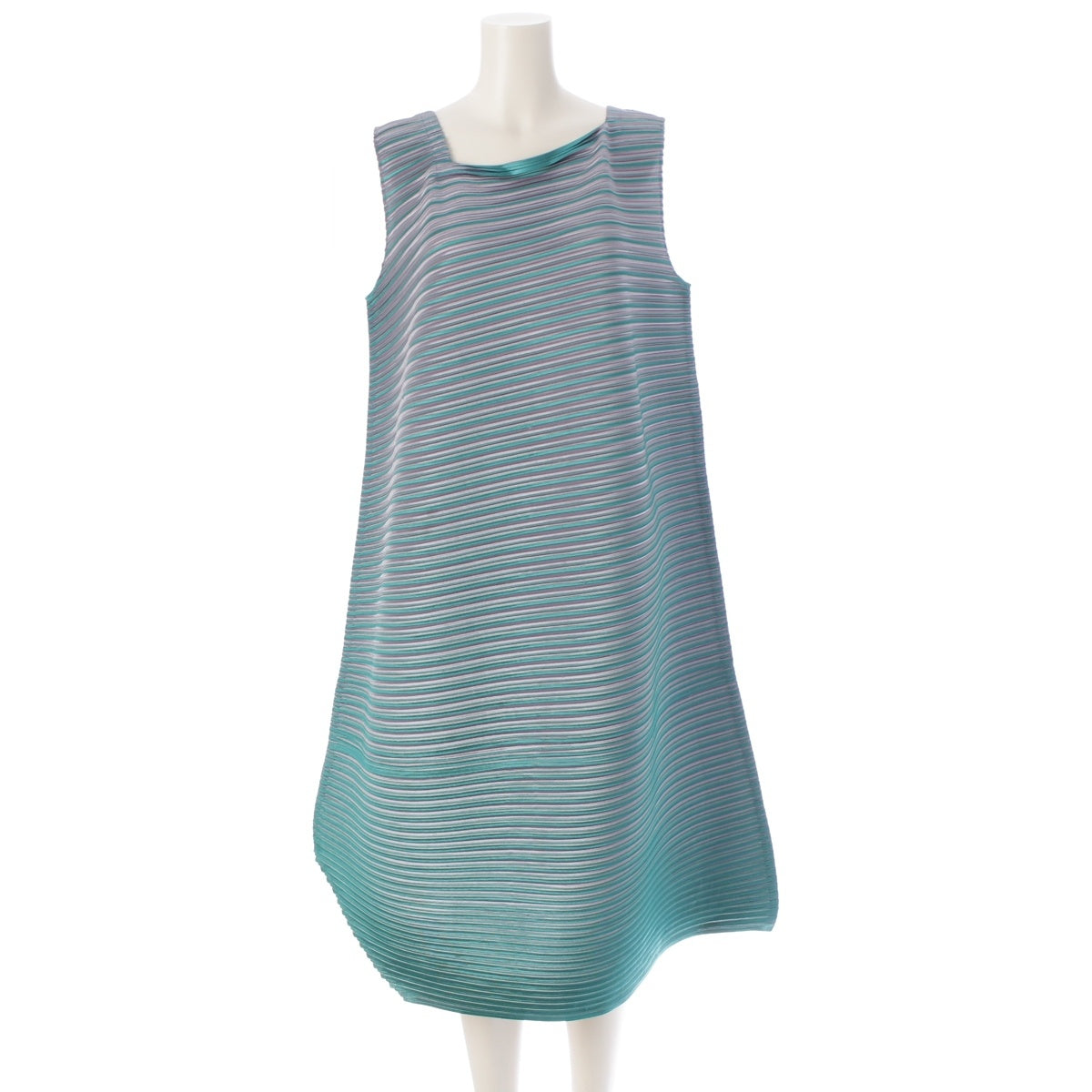 PLEATS PLEASE ISSEY  Diagonal Pleated Bounce Sleeveless one piece PP63-JH696 Green gray 5
