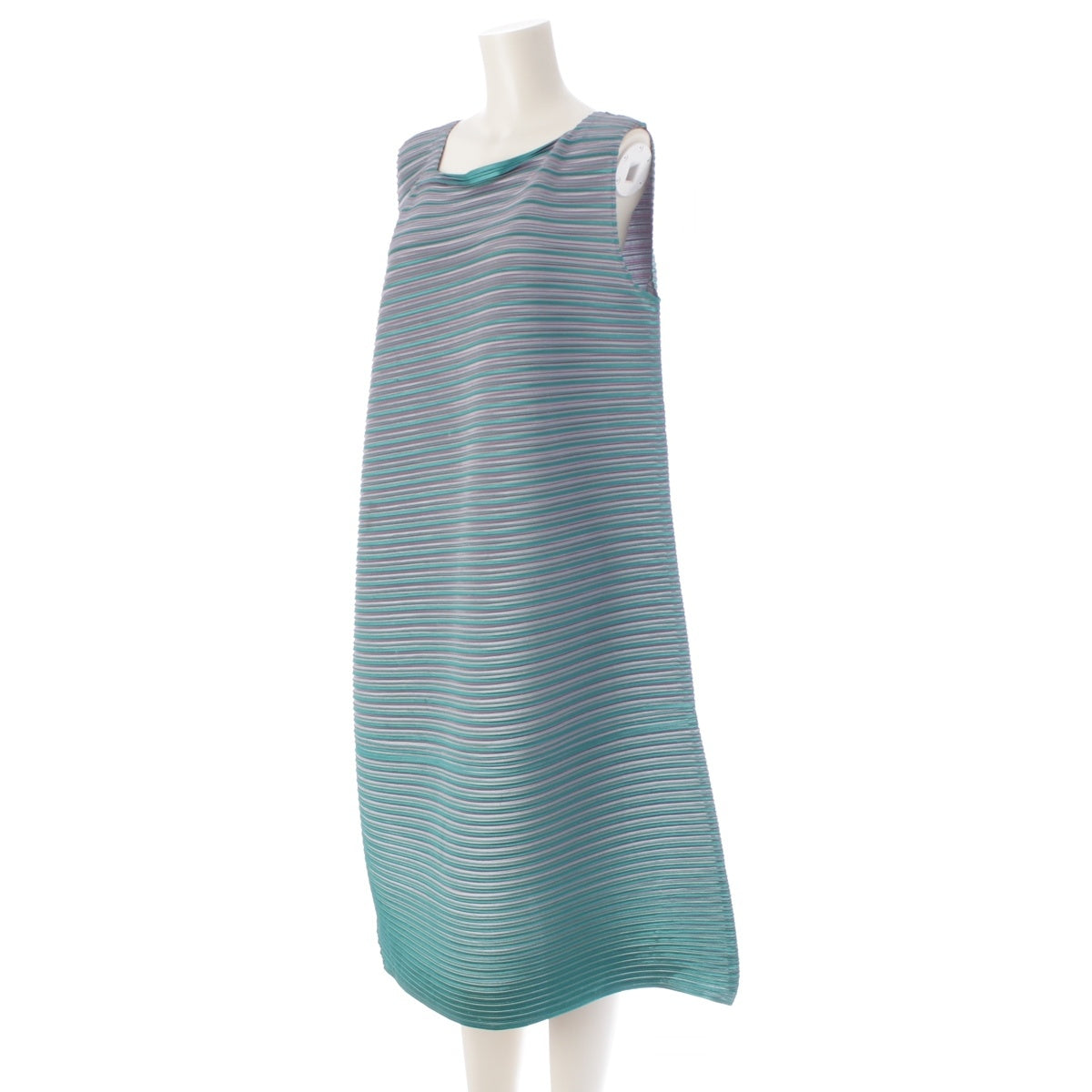 PLEATS PLEASE ISSEY  Diagonal Pleated Bounce Sleeveless one piece PP63-JH696 Green gray 5