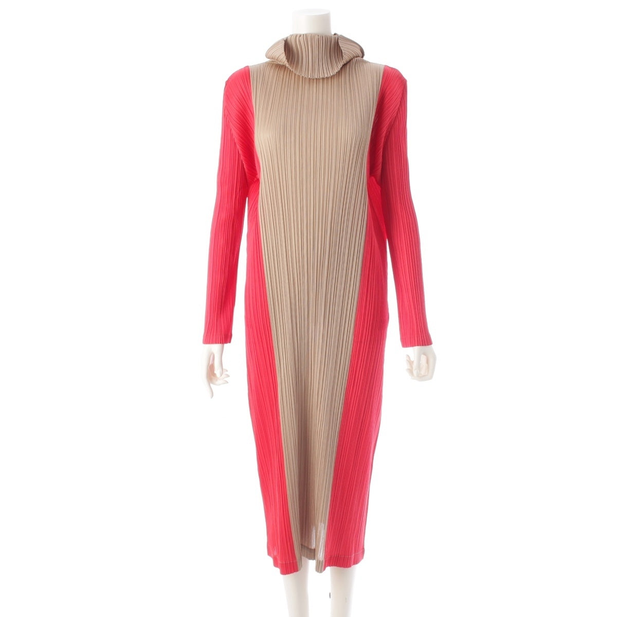 ISSEY MIYAKE Turtleneck Two-tone Long one piece PP13-JH514 beige red multicolor 4