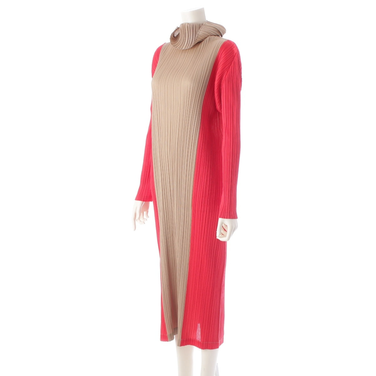 ISSEY MIYAKE Turtleneck Two-tone Long one piece PP13-JH514 beige red multicolor 4