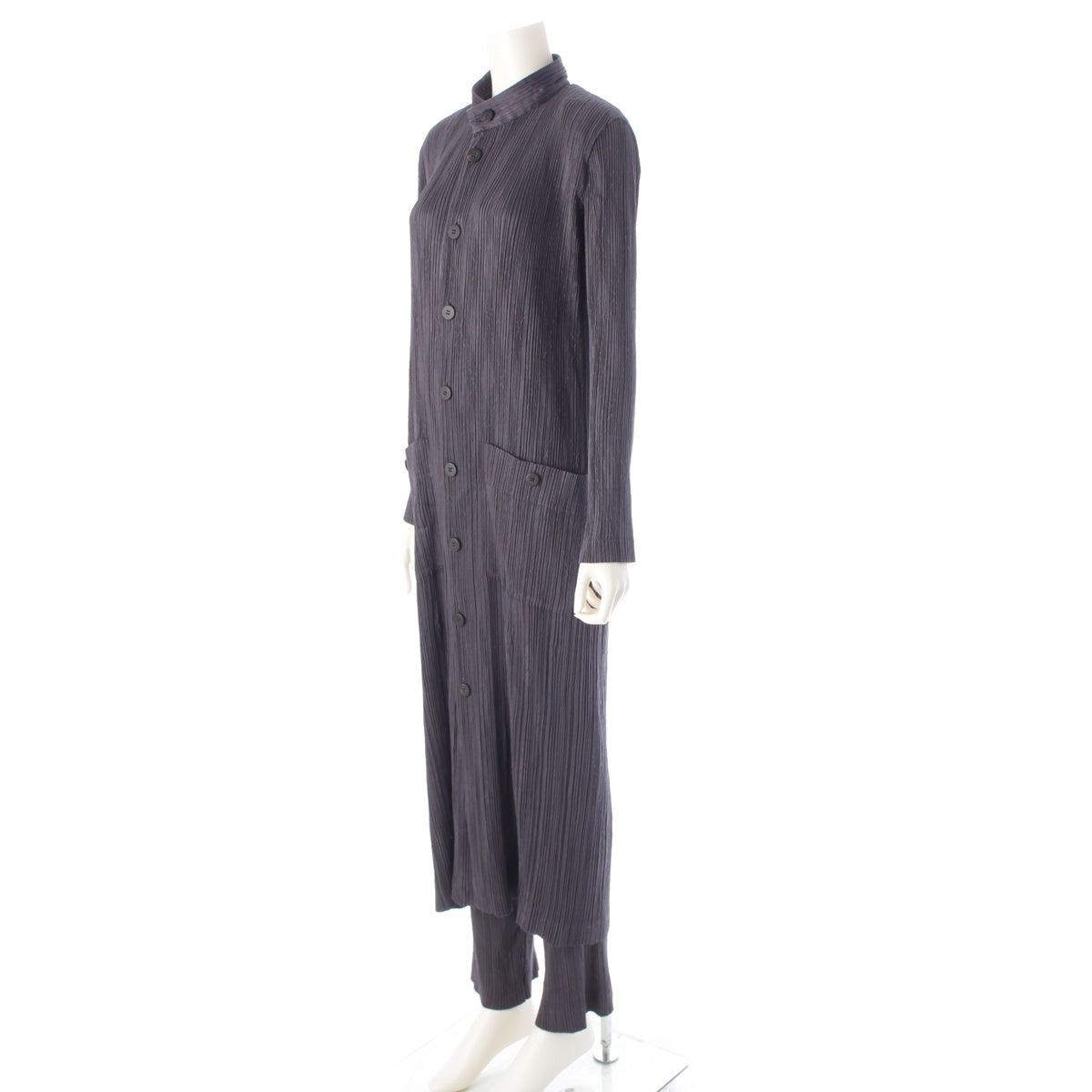 ISSEY MIYAKE Argyle Check Button Front Long Cardigan Pants setup IM63-FD902/IM63-FF901 gray M/L