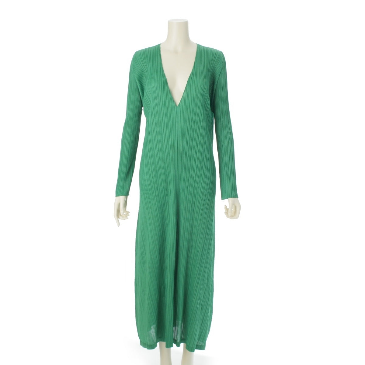 PLEATS PLEASE ISSEY  V-neck, long sleeves, long one piece dress PP01-JH126 green 5