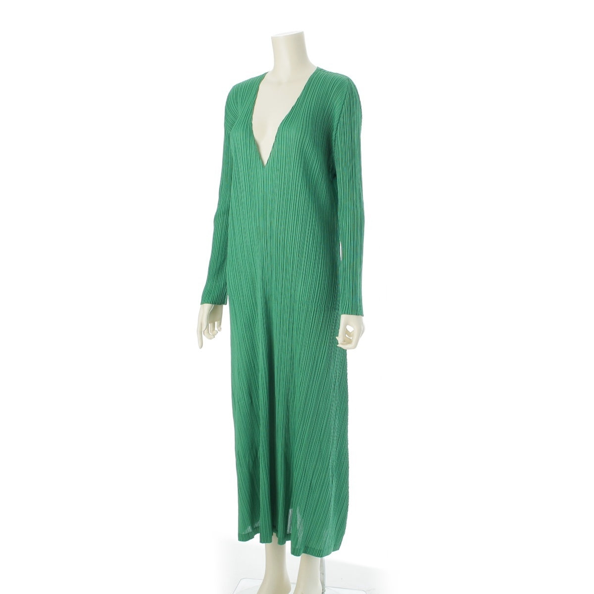 PLEATS PLEASE ISSEY  V-neck, long sleeves, long one piece dress PP01-JH126 green 5