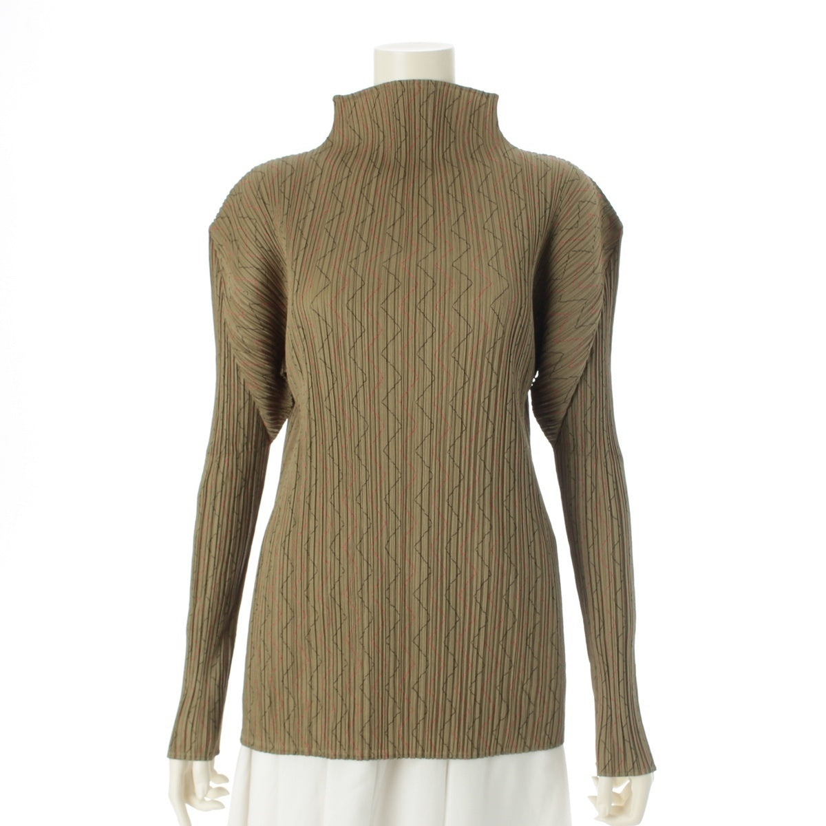 PLEATS PLEASE ISSEY  Zigzag stitch high neck Cut tops PP94-JK584 Beige khaki 4
