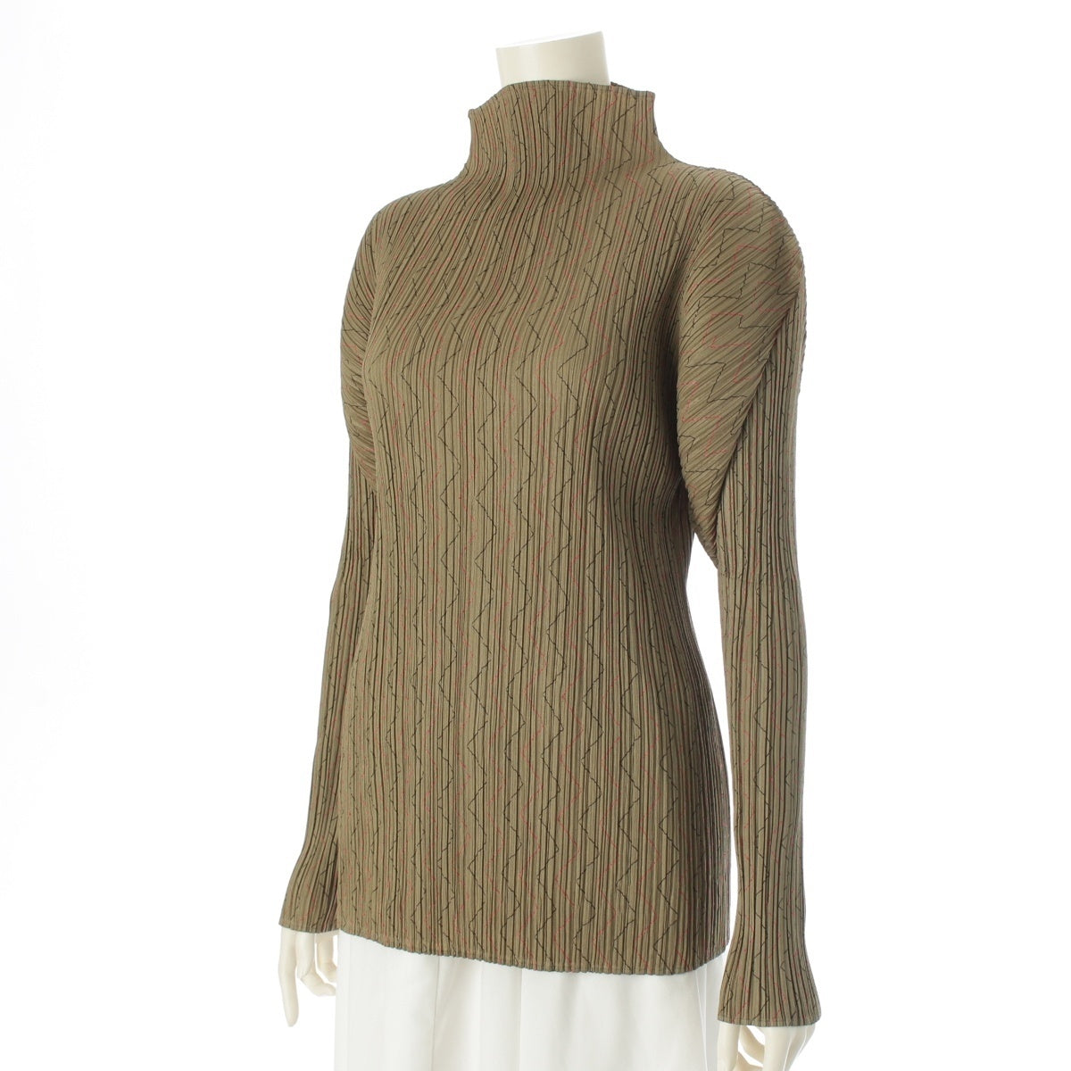PLEATS PLEASE ISSEY  Zigzag stitch high neck Cut tops PP94-JK584 Beige khaki 4