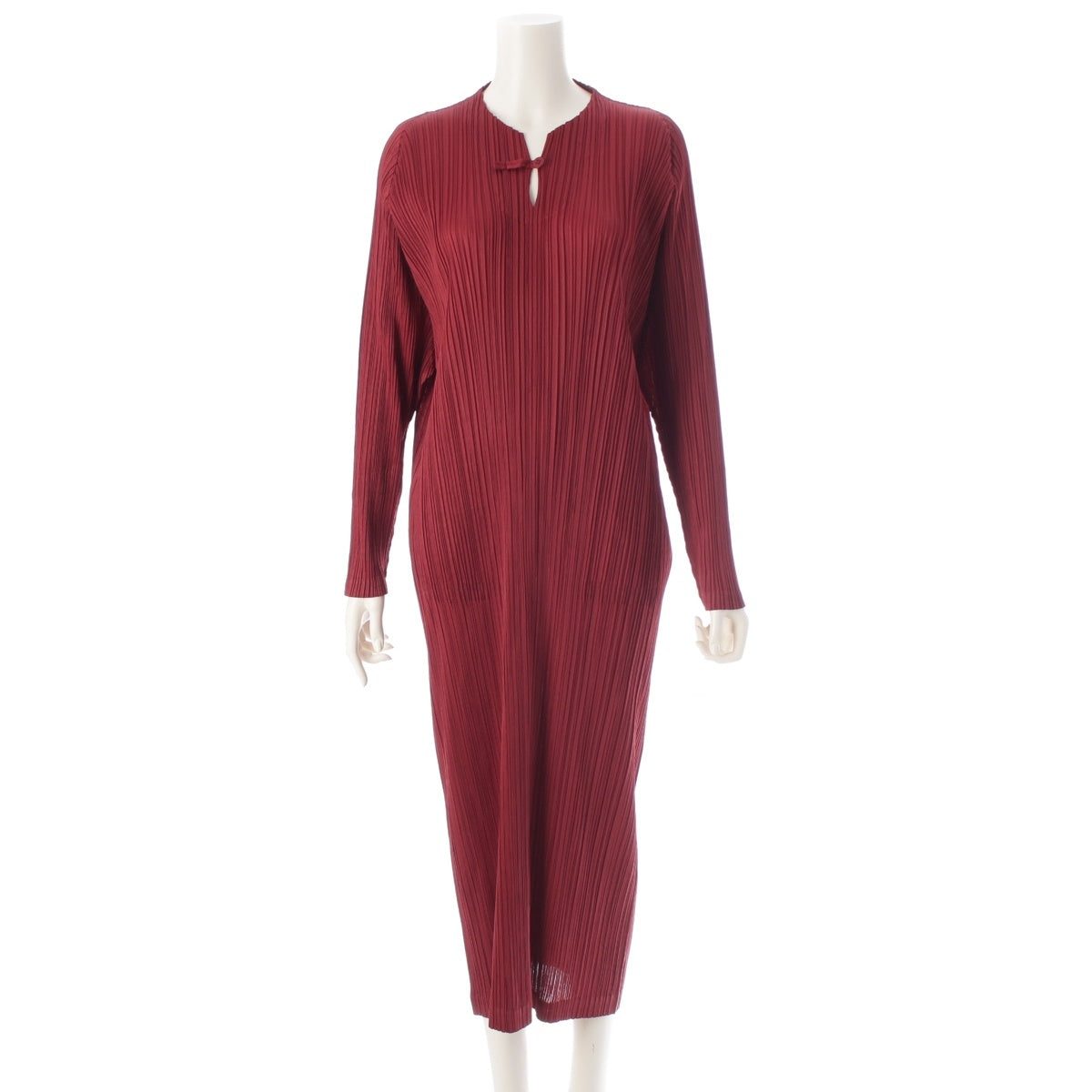 PLEATS PLEASE Front button one piece Long sleeve dress PP13-JH146 Bordeaux 5