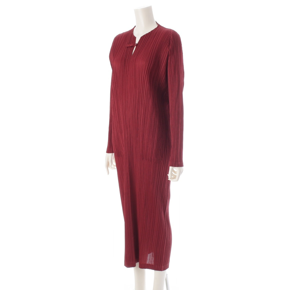 PLEATS PLEASE Front button one piece Long sleeve dress PP13-JH146 Bordeaux 5