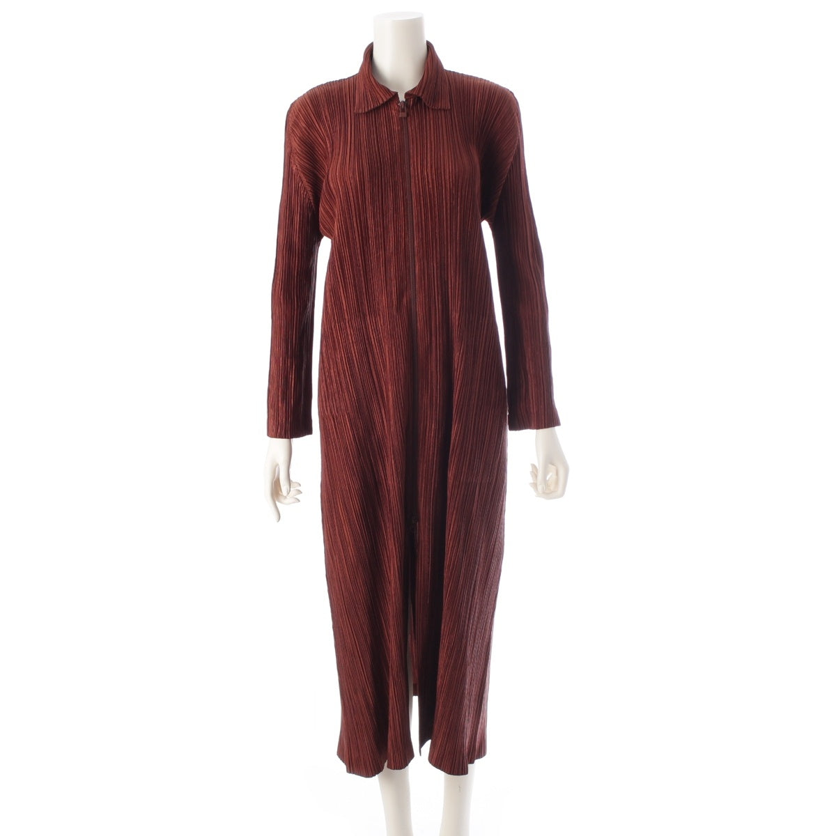 PLEATS PLEASE ISSEY  Front zip-up long cardigan one piece PP63-JA186 Brown 3