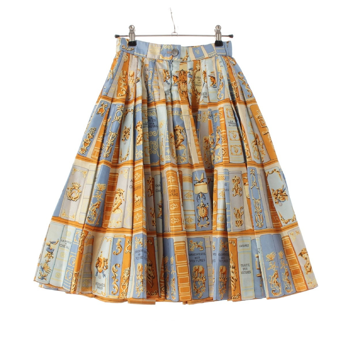 HERMES silk Library Pattern All-Over Pleated Back Zip skirt 303009HC multicolor 38