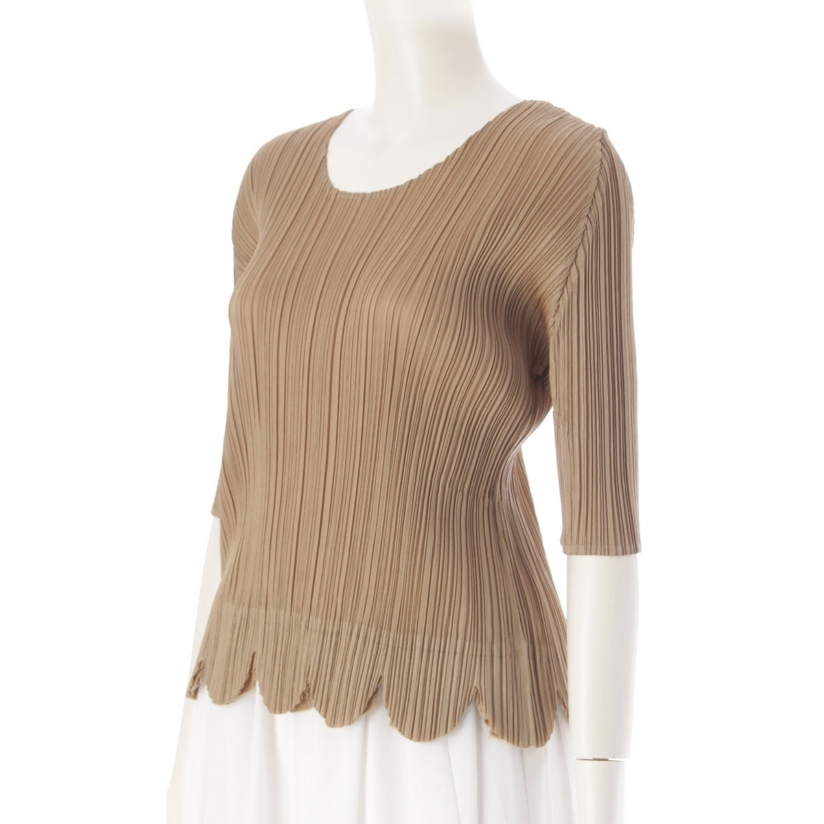 PLEATS PLEASE ISSEY  Round cut 5/8 sleeves Cut tops PP73-JK142 Beige Gold 3