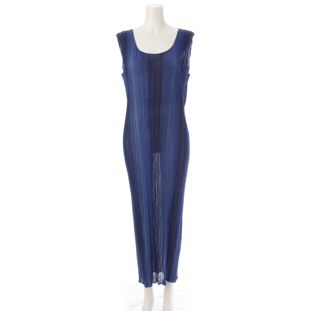 ISSEY MIYAKE V-neck Sleeveless Multi-stripe Multi-color one piece dress IM53-FH918 Blue L