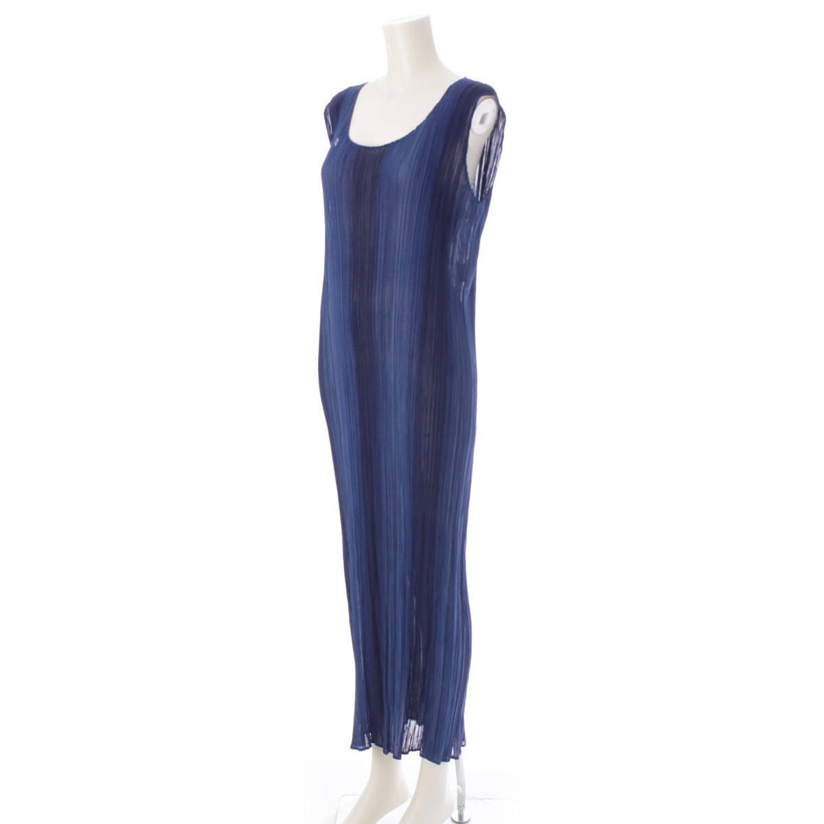 ISSEY MIYAKE V-neck Sleeveless Multi-stripe Multi-color one piece dress IM53-FH918 Blue L