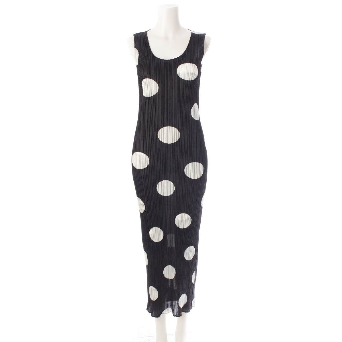 PLEATS PLEASE ISSEY  Dot Sleeveless Long one piece dress PP86-JH516 Black White 4