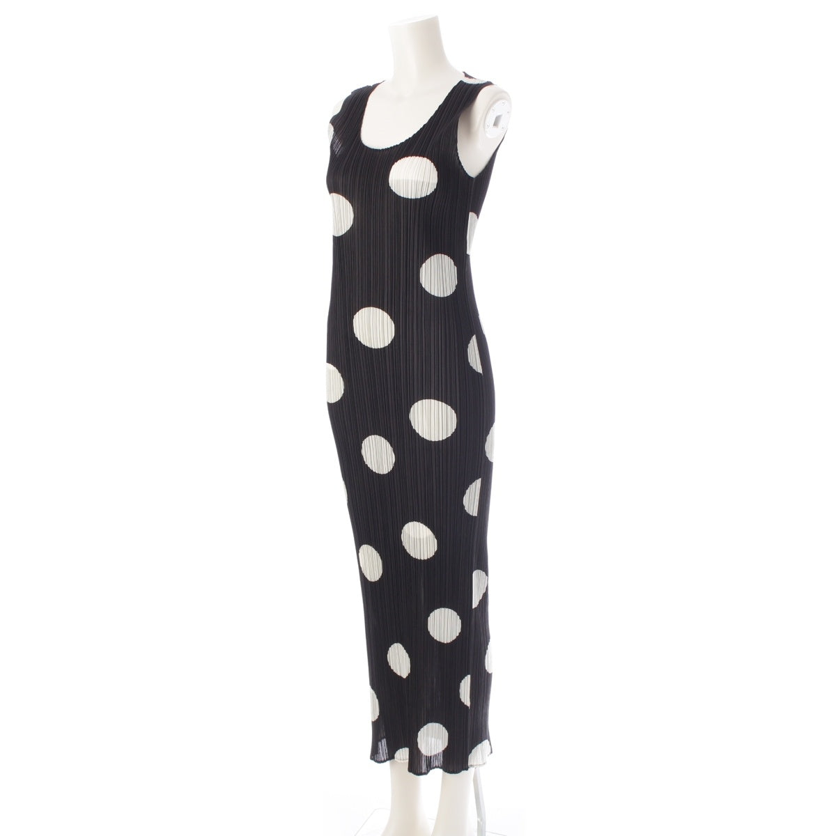 PLEATS PLEASE ISSEY  Dot Sleeveless Long one piece dress PP86-JH516 Black White 4