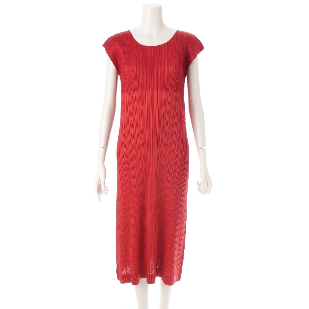 PLEATS PLEASE ISSEY  Two-tone transfer print sleeveless flare one piece dress PP33-JH637 Red 2 Tone 4