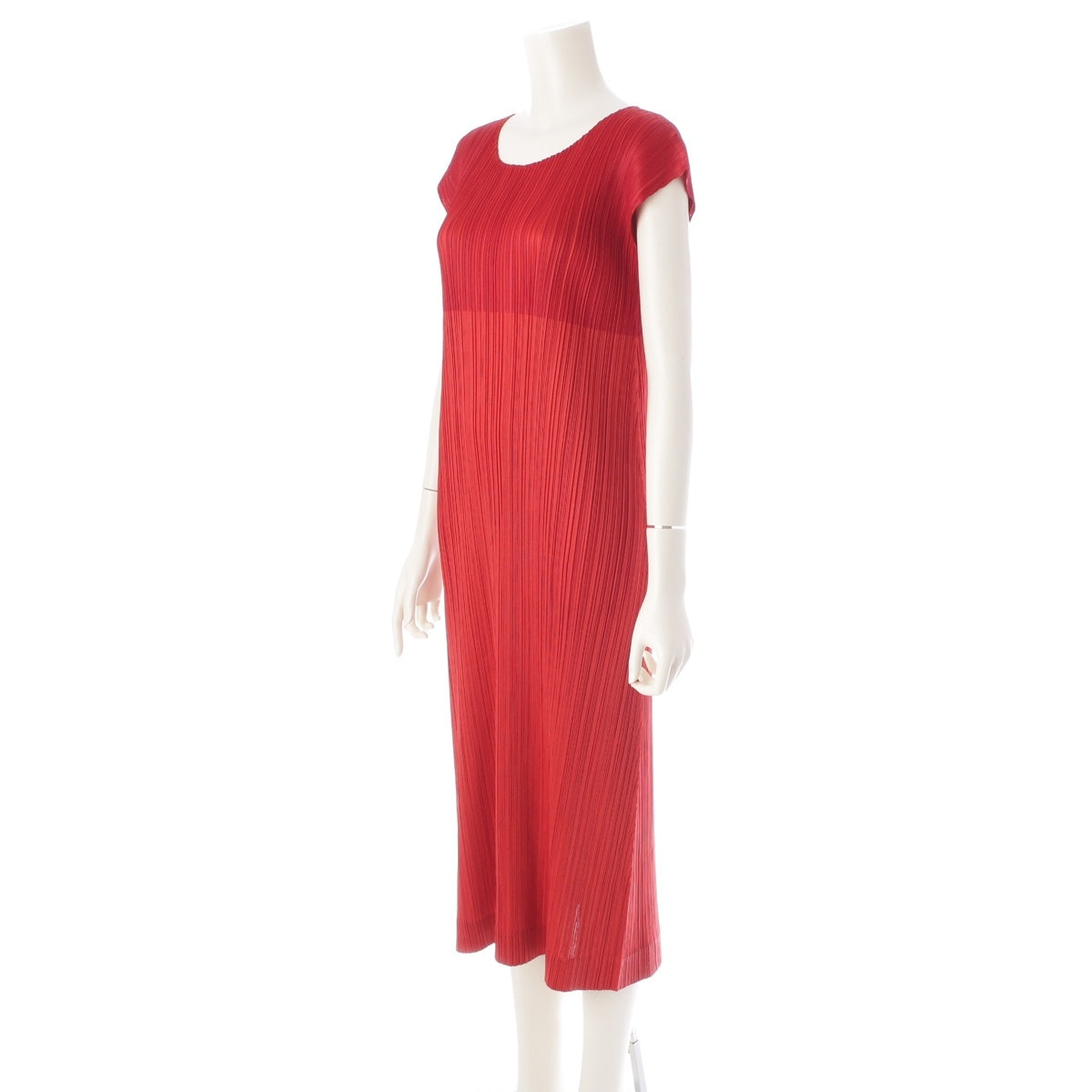 PLEATS PLEASE ISSEY  Two-tone transfer print sleeveless flare one piece dress PP33-JH637 Red 2 Tone 4