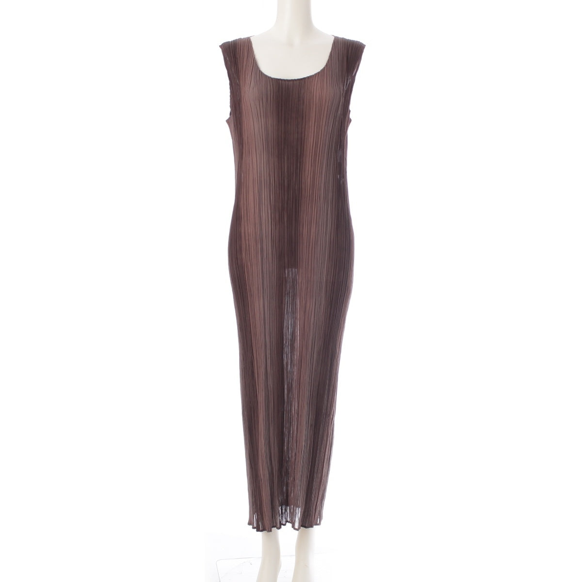 ISSEY MIYAKE Round neck Multi-stripes Multi-color Sleeveless one piece dress IM53-FH918 Brown L