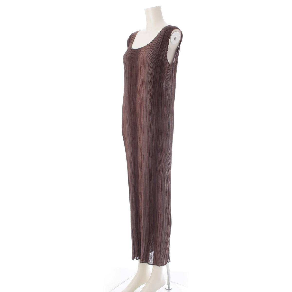 ISSEY MIYAKE Round neck Multi-stripes Multi-color Sleeveless one piece dress IM53-FH918 Brown L