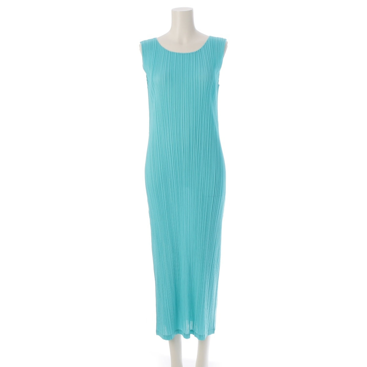PLEATS PLEASE ISSEY  Sleeveless Slit Long one piece dress PP63-JH143 Light blue turquoise 4
