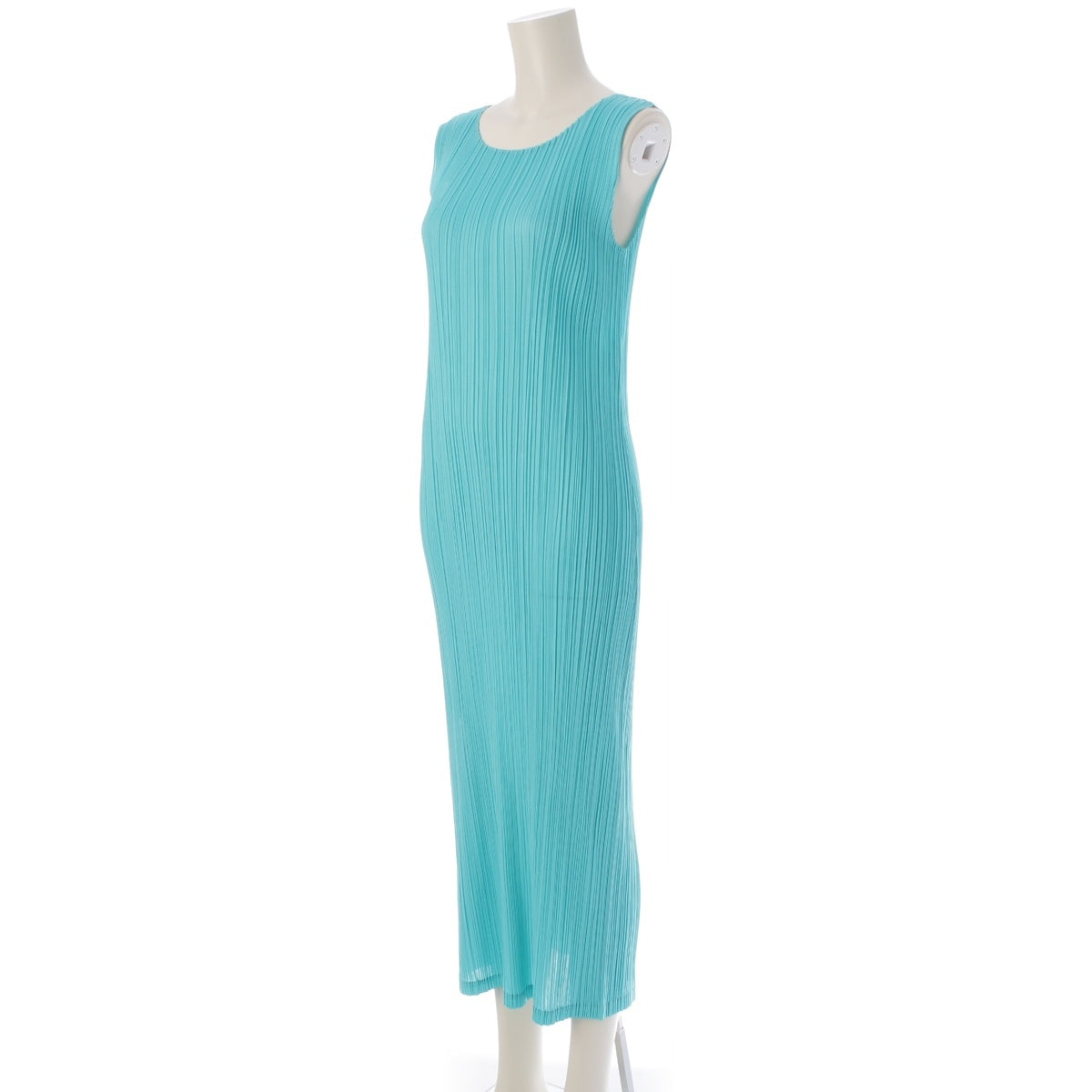 PLEATS PLEASE ISSEY  Sleeveless Slit Long one piece dress PP63-JH143 Light blue turquoise 4