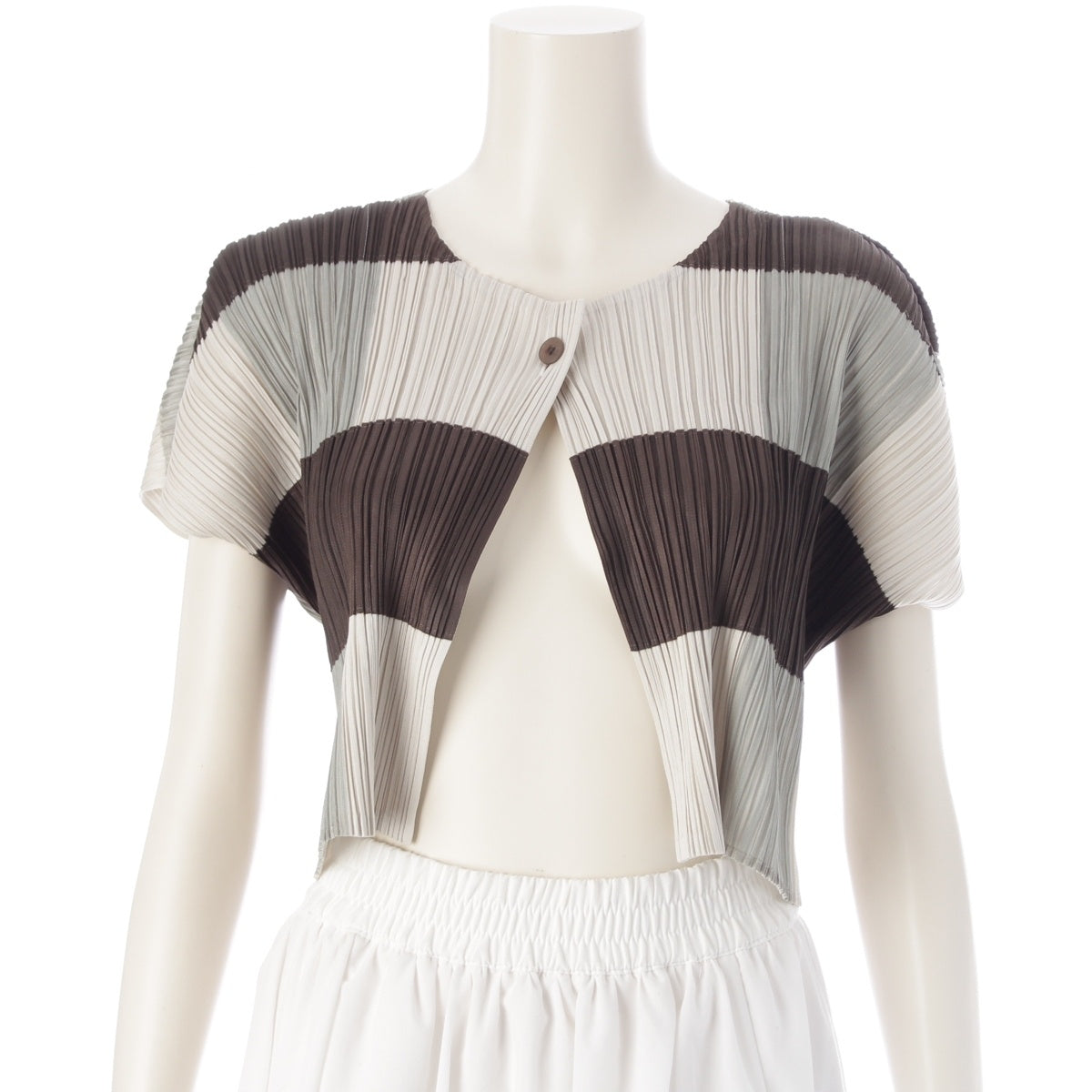 PLEATS PLEASE ISSEY  Thick check front open short length cardigan Best PP03-J0505 Multicolor Dark brown Light gray 3